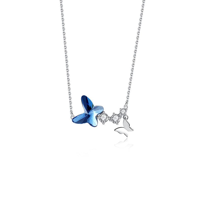 Swarovski Crystal Pink blue butterflies necklace sterling silver5
